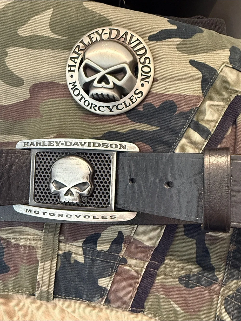 💀 Harley-Davidson Interchangeable Buckle Leather Belt
